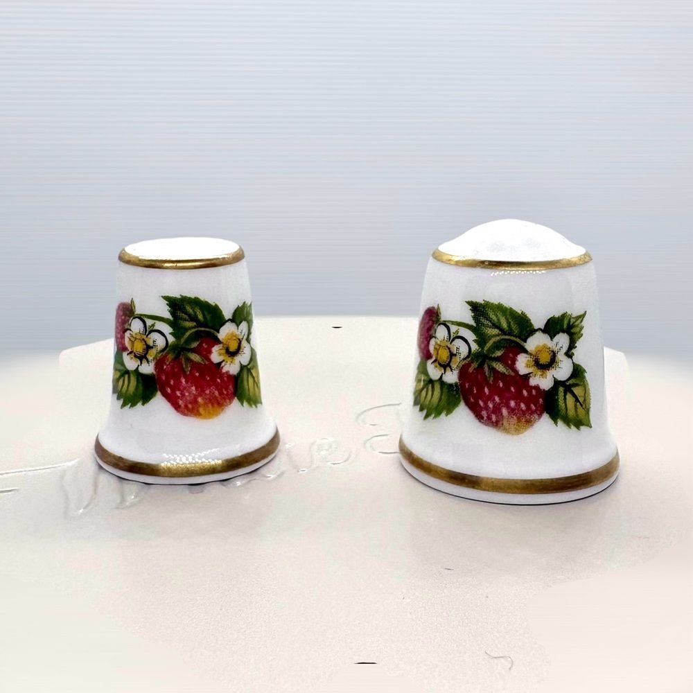 Vintage Sutherland, England Bone China Strawberry Floral Thimbles